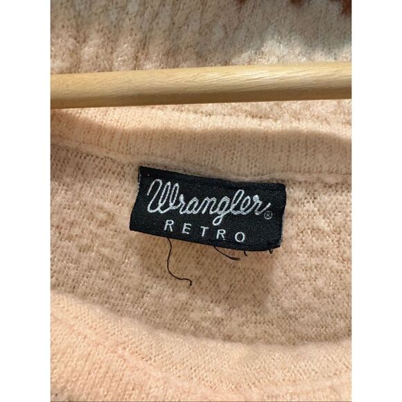 Wrangler Retro Pale Pink Peach Soft Fair Isle Cowl Neck Sweater Size Medium - Picture 3 of 6